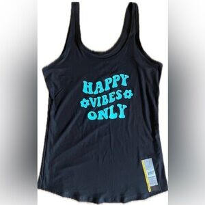 Black Tank Top with Happy Vibes Only Print. NWT. Women's Size L (11-13).